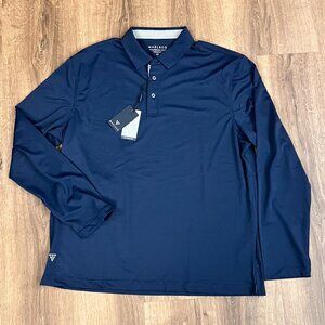 NEW Maelreg Men's Navy Blue Long Sleeve Performance Polo Shirt Golf Size XL